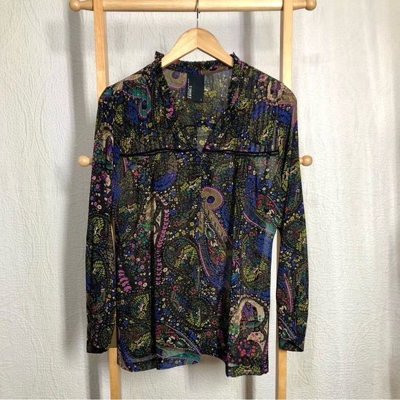 Beautiful Anthroplogie Dolan Odessa Chiffon Paisley Peasant Blouse, Size Large - Picture 2 of 4